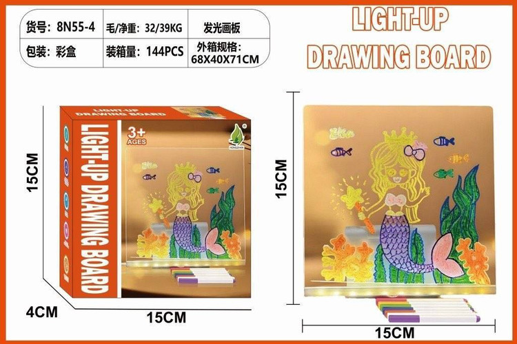 تخته نقاشی جادویی نورانی Light-Up Drawing Board مدل 8N55-4 با قلم نوری و پاکشونده