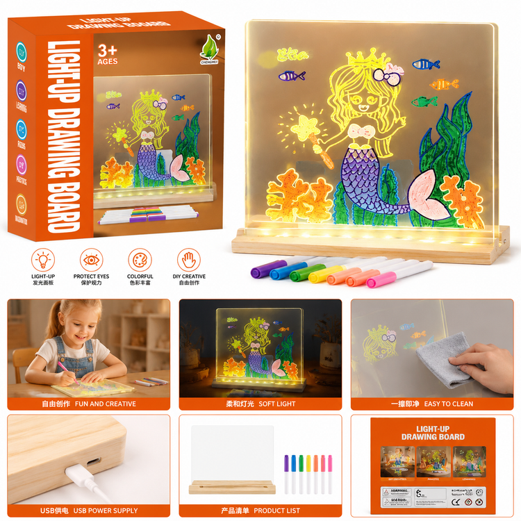 تخته نقاشی جادویی نورانی Light-Up Drawing Board مدل 8N55-4 با قلم نوری و پاکشونده